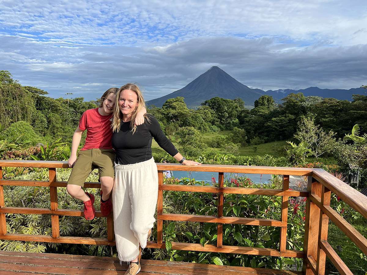 Costa rica Family tour with volcano in background