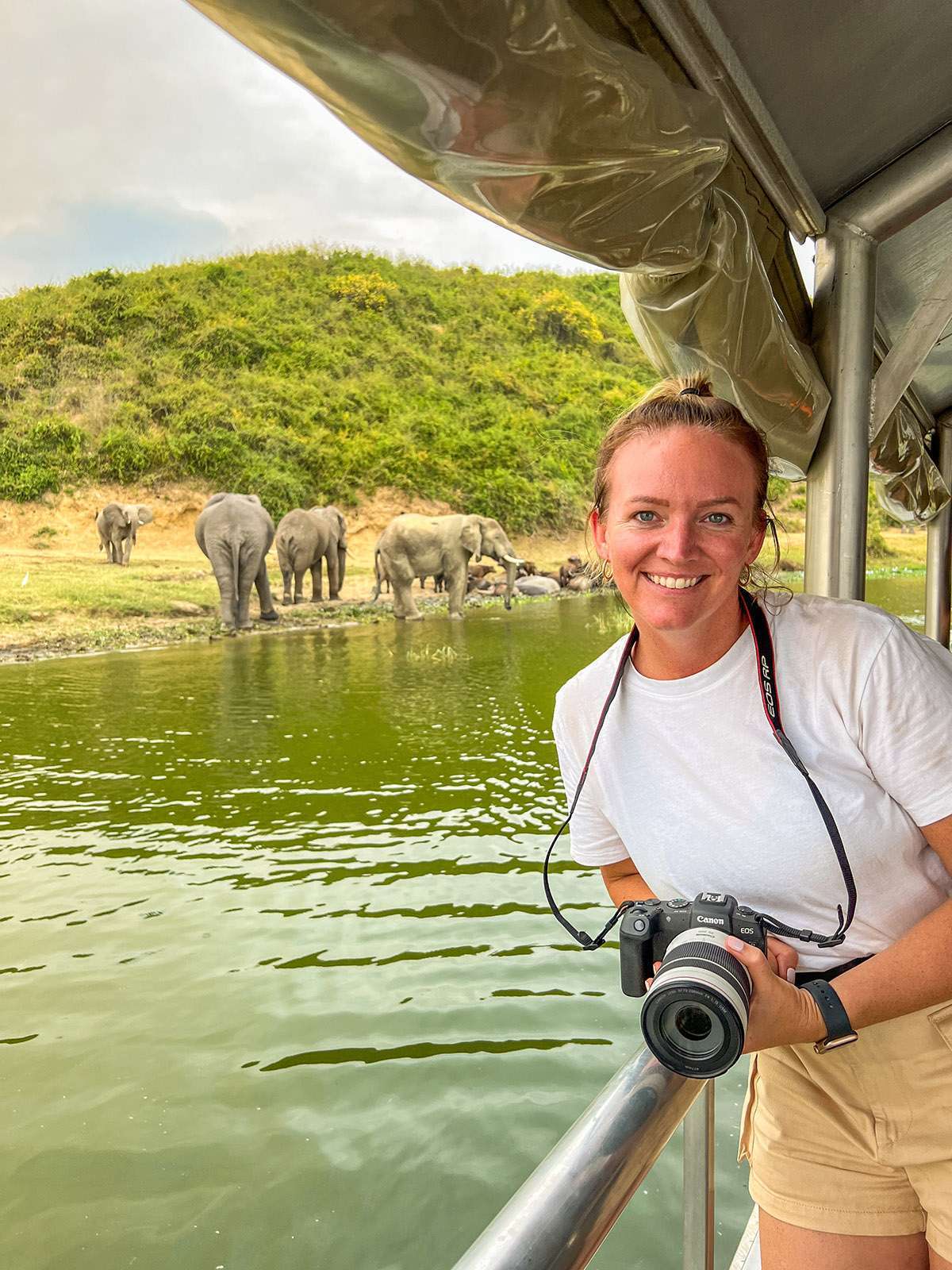 Lindsay Nieminen in Uganda with Elephants.