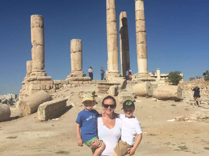 Lindsay Nieminen in Amman with her kids in 2016