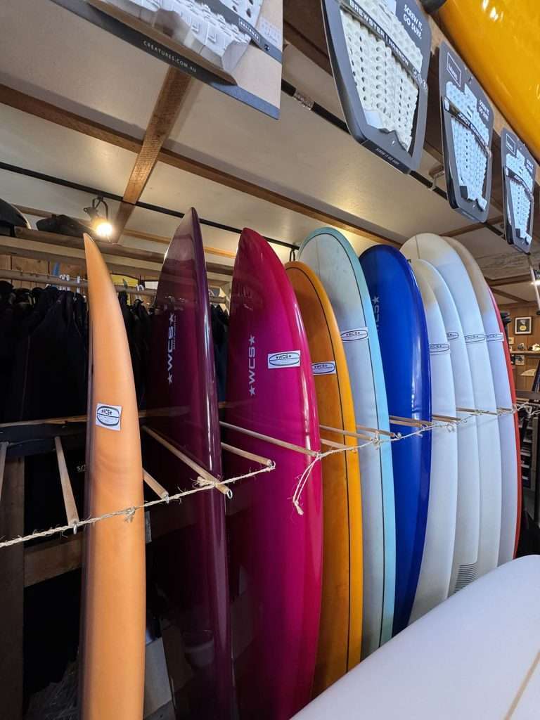 Surf gear in Tofino with surf boards for sale in a shop