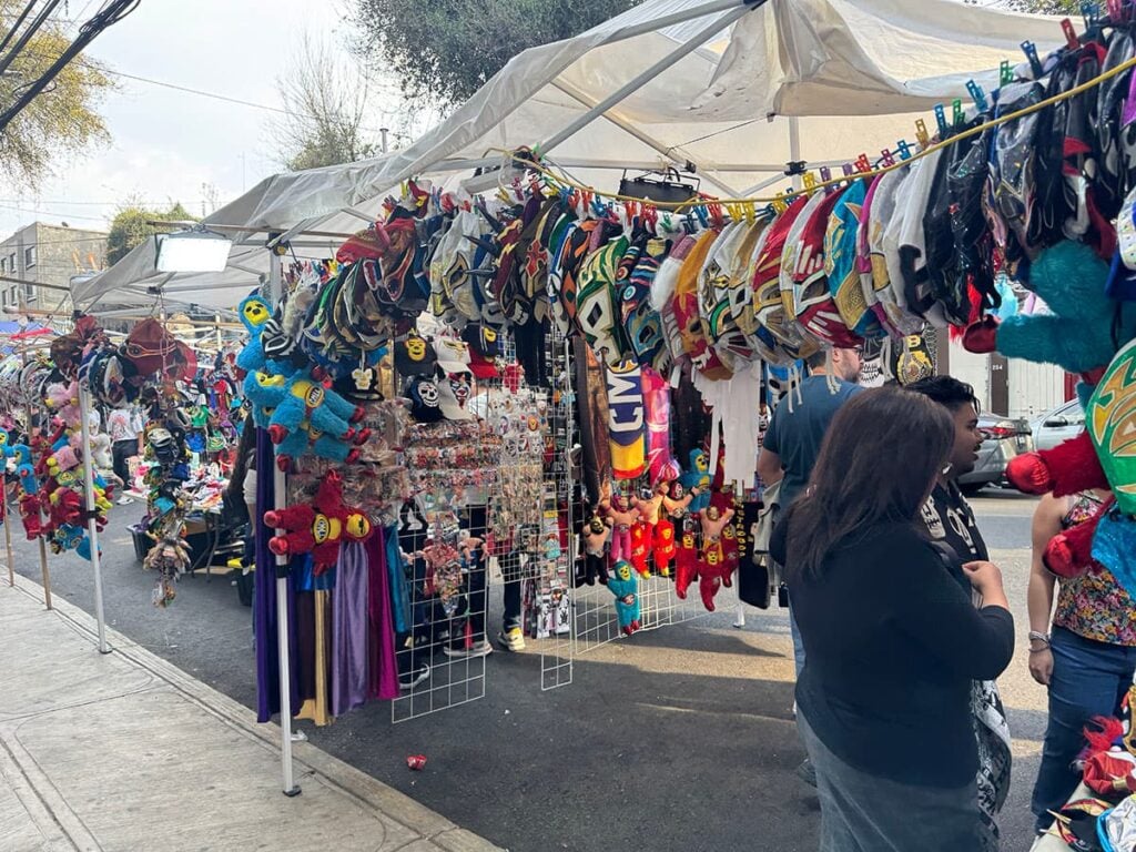 masks for sale outisde the luche libre match in mexico city