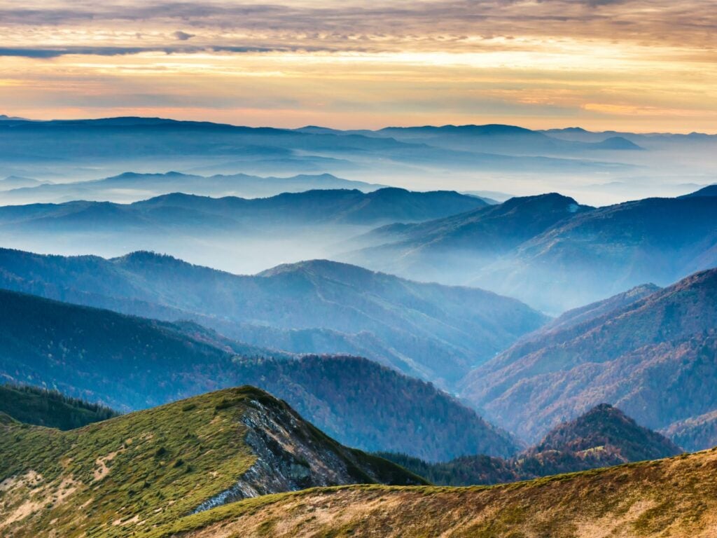blue ridge mountains with fog